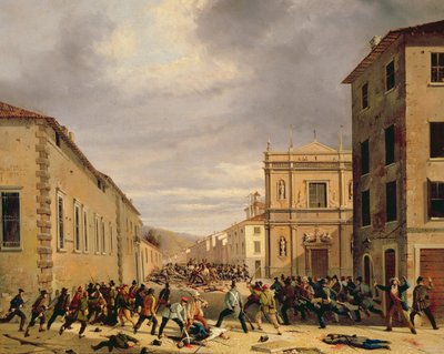 De Slag van 21 maart 1849 op de Piazzetta Santa Barnaba in Brescia door Faustino Joli